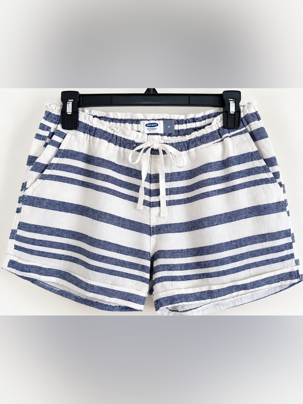 Old Navy Medium Linen Blend Blue White Striped Shorts